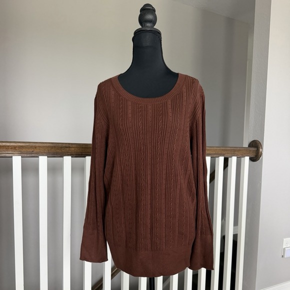 Talbots Sweaters - TALBOTS Plus NWT Long Sleeve Ribbed 1X  Sweater Brown Boho Fisherman Office Prep